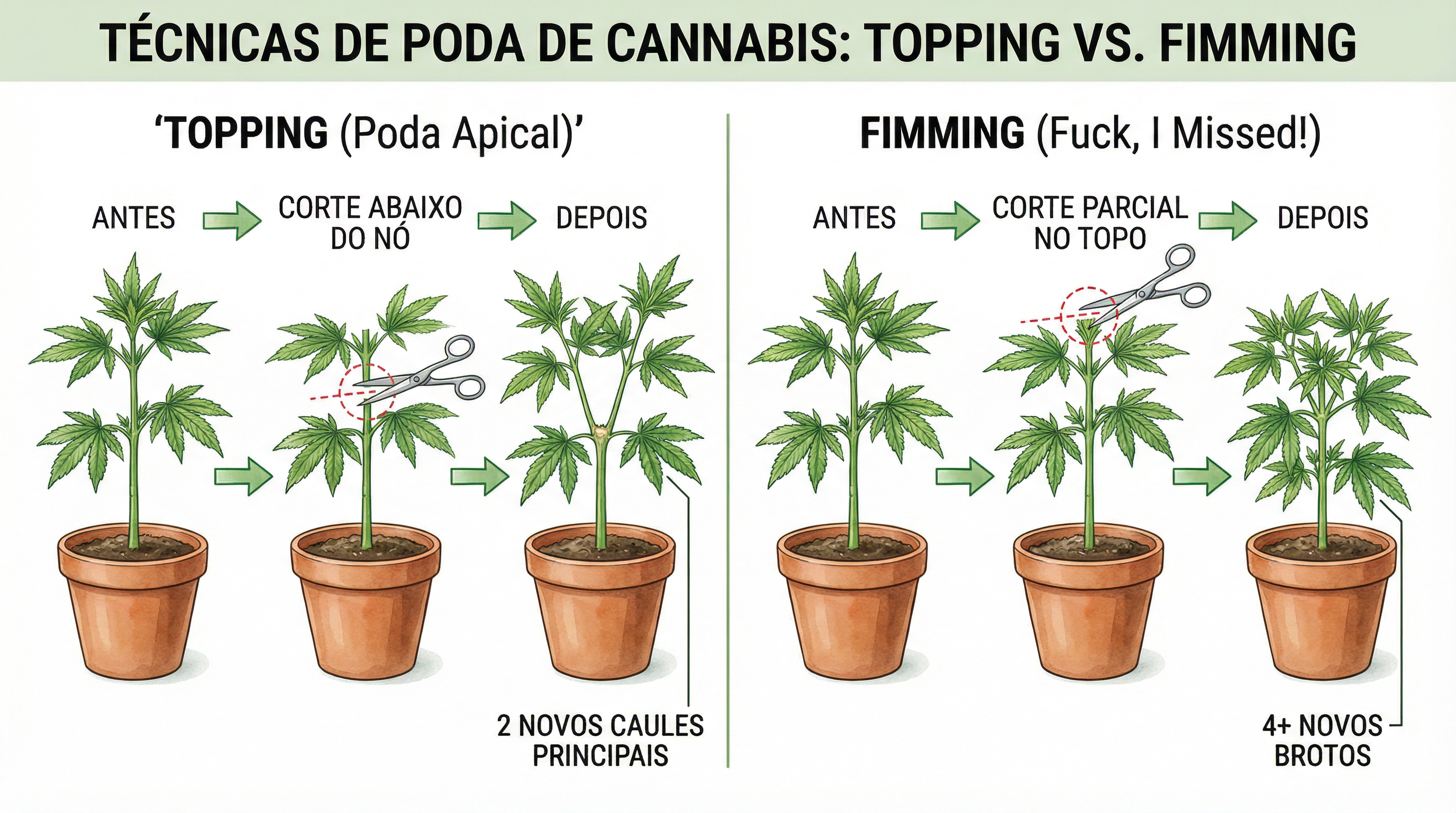 Comparação educacional entre Topping e Fimming mostrando diferenças no corte e resultados.