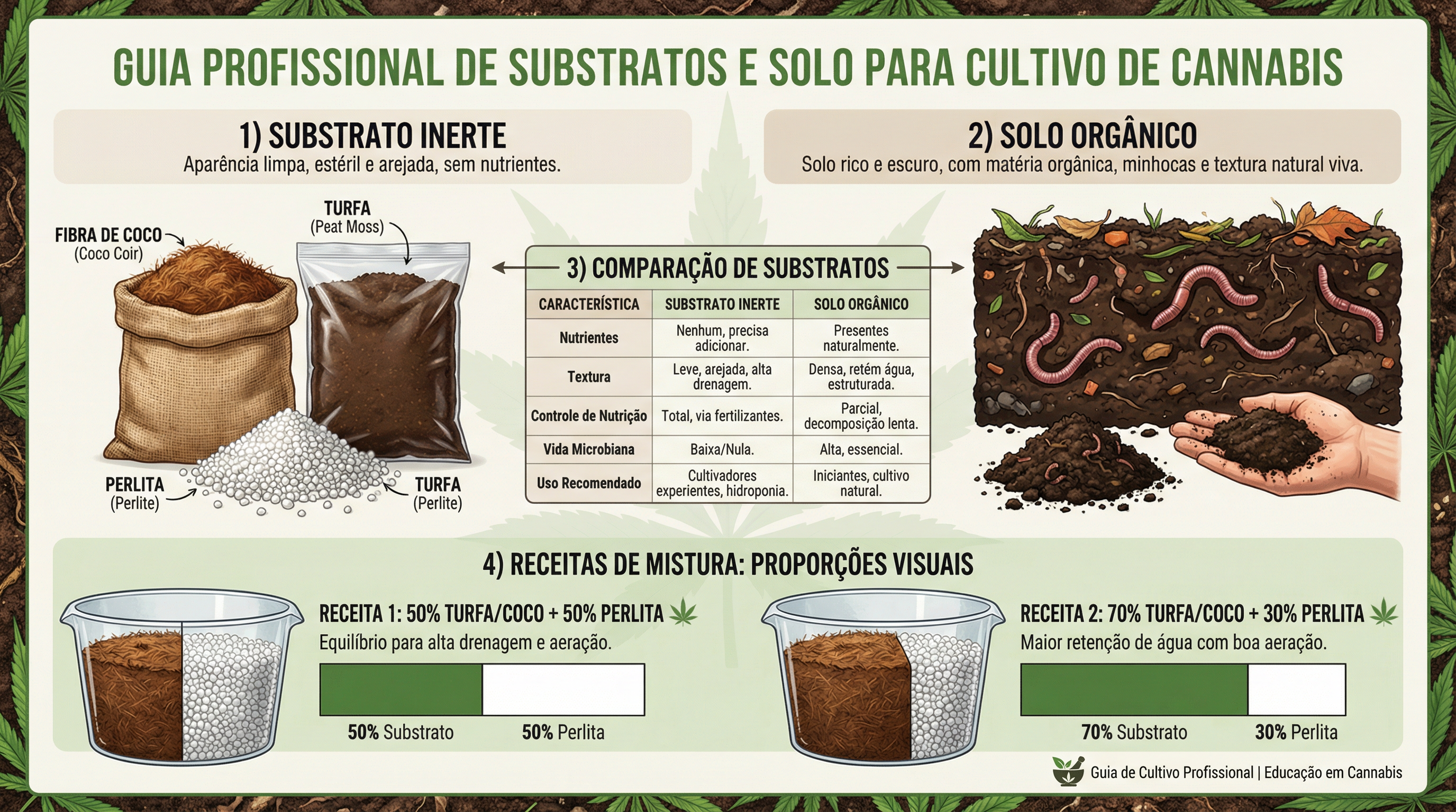 Guia profissional de substratos e solo para cultivo de cannabis.
